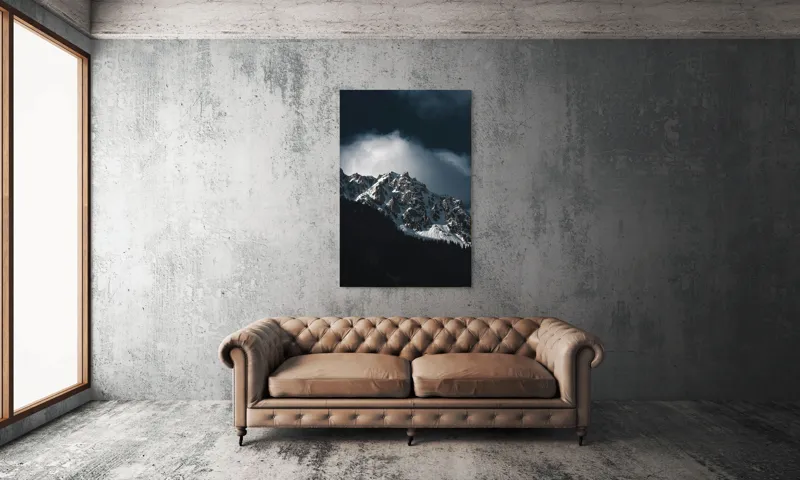 Tablou Canvas, "Frumusețea tăcută a munților înzăpeziți", Munți, Zăpadă, Stânci, Cer, Nor, Umbre, Natură, Imagine, Lumină, Peisaj, 100 x 150 cm – poza 6