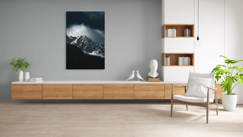 Tablou Canvas, "Frumusețea tăcută a munților înzăpeziți", Munți, Zăpadă, Stânci, Cer, Nor, Umbre, Natură, Imagine, Lumină, Peisaj, 100 x 150 cm – poza 8
