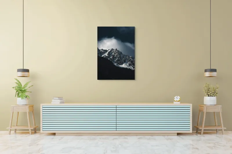 Tablou Canvas, "Frumusețea tăcută a munților înzăpeziți", Munți, Zăpadă, Stânci, Cer, Nor, Umbre, Natură, Imagine, Lumină, Peisaj, 70 x 100 cm – poza 5
