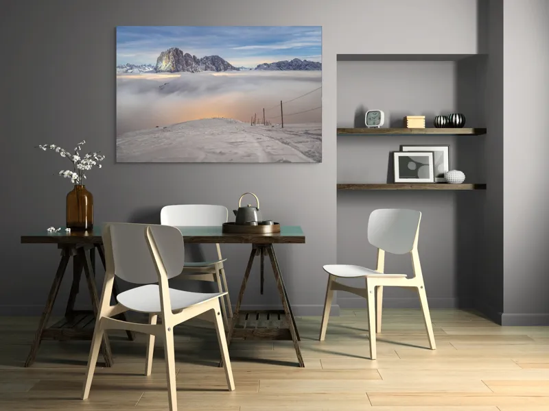Tablou Canvas, "Lumina aurie peste văile înzăpezite", Munți, Zăpadă, Nor, Cer, Peisaj, Apus, Lumină, Înnorat, Vârfuri, Frig, 150 x 100 cm – poza 5