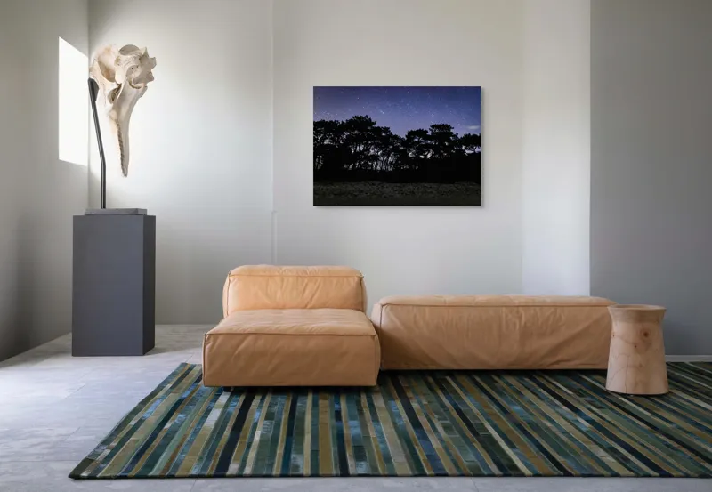 Tablou Canvas, "Cerul înstelat deasupra pădurii întunecate", Stele, Cer, Noapte, Copaci, Siluetă, Natură, Lumină, Cerneală, Mister, Liniște, 100 x 70 cm – poza 7