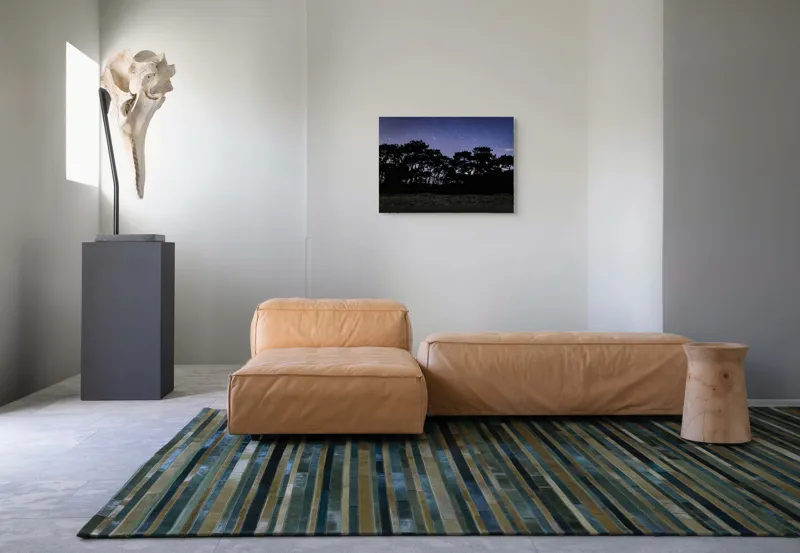 Tablou Canvas, "Cerul înstelat deasupra pădurii întunecate", Stele, Cer, Noapte, Copaci, Siluetă, Natură, Lumină, Cerneală, Mister, Liniște, 70 x 50 cm – poza 8