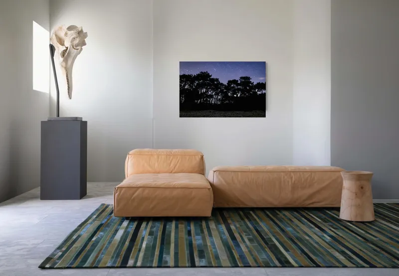 Tablou Canvas, "Cerul înstelat deasupra pădurii întunecate", Stele, Cer, Noapte, Copaci, Siluetă, Natură, Lumină, Cerneală, Mister, Liniște, 90 x 50 cm – poza 8