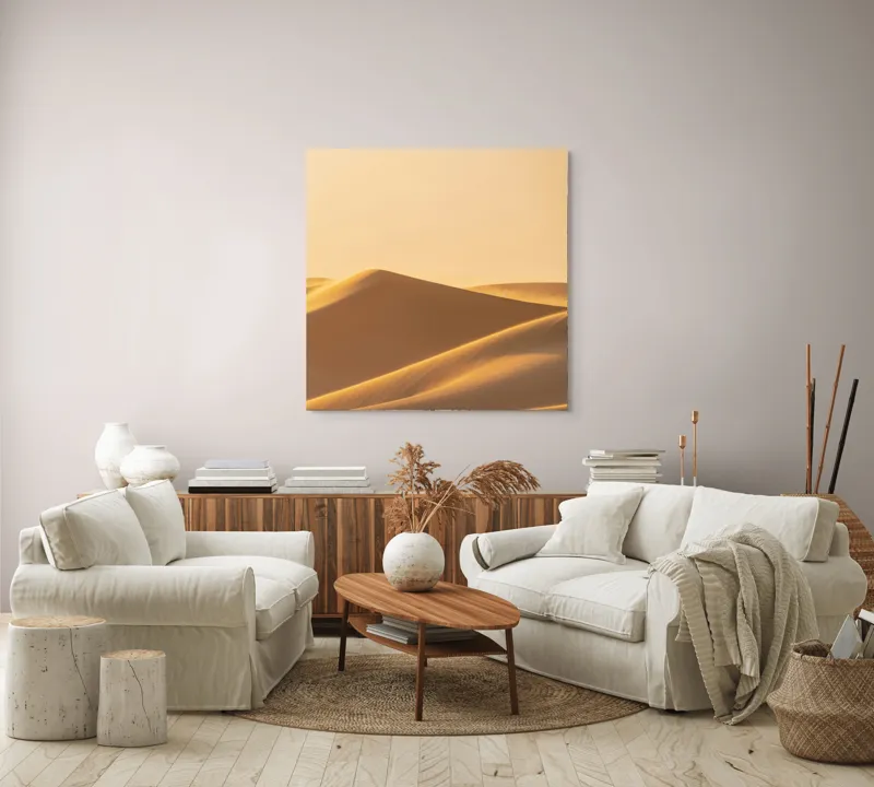 Tablou Canvas, "Dunele aurii sub soare arid", Aur, Valuri, Nisip, Serenitate, Imensitate, Calm, Dune, Lumină, 100 x 100 cm – poza 3