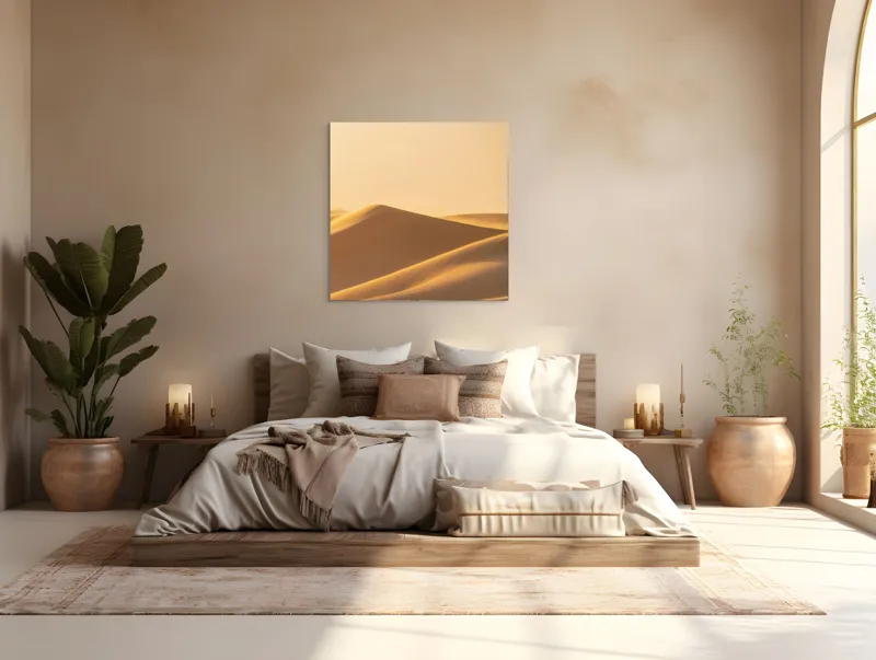 Tablou Canvas, "Dunele aurii sub soare arid", Aur, Valuri, Nisip, Serenitate, Imensitate, Calm, Dune, Lumină, 100 x 100 cm – poza 4