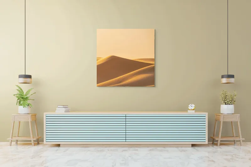 Tablou Canvas, "Dunele aurii sub soare arid", Aur, Valuri, Nisip, Serenitate, Imensitate, Calm, Dune, Lumină, 100 x 100 cm – poza 5