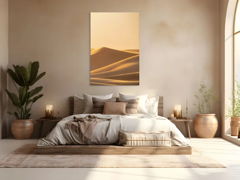 Tablou Canvas, "Dunele aurii sub soare arid", Aur, Valuri, Nisip, Serenitate, Imensitate, Calm, Dune, Lumină, 100 x 150 cm – poza 3