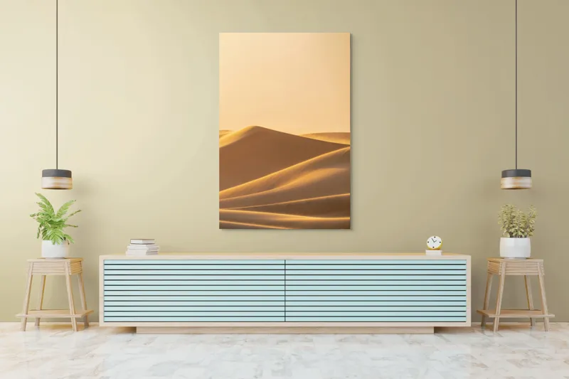 Tablou Canvas, "Dunele aurii sub soare arid", Aur, Valuri, Nisip, Serenitate, Imensitate, Calm, Dune, Lumină, 100 x 150 cm – poza 4