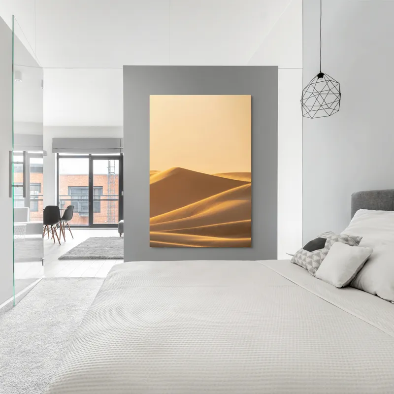 Tablou Canvas, "Dunele aurii sub soare arid", Aur, Valuri, Nisip, Serenitate, Imensitate, Calm, Dune, Lumină, 100 x 150 cm – poza 5