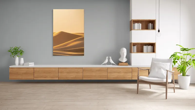 Tablou Canvas, "Dunele aurii sub soare arid", Aur, Valuri, Nisip, Serenitate, Imensitate, Calm, Dune, Lumină, 100 x 150 cm – poza 8