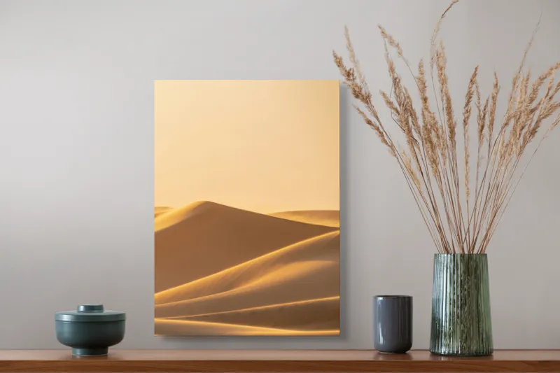 Tablou Canvas, "Dunele aurii sub soare arid", Aur, Valuri, Nisip, Serenitate, Imensitate, Calm, Dune, Lumină, 39 x 54 cm – poza 3