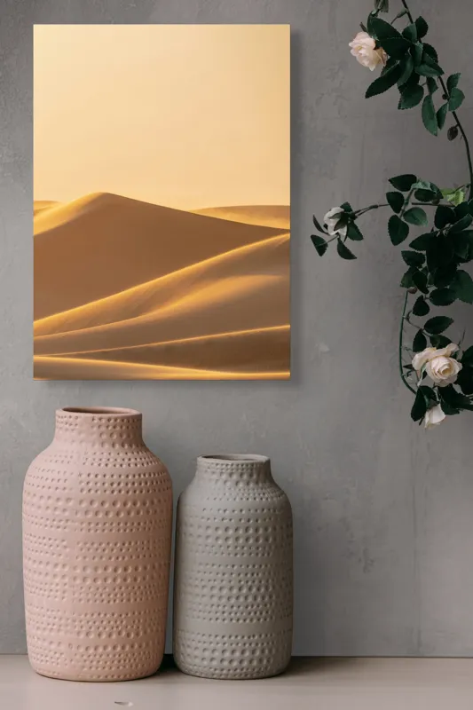 Tablou Canvas, "Dunele aurii sub soare arid", Aur, Valuri, Nisip, Serenitate, Imensitate, Calm, Dune, Lumină, 39 x 54 cm – poza 6