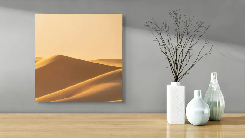 Tablou Canvas, "Dunele aurii sub soare arid", Aur, Valuri, Nisip, Serenitate, Imensitate, Calm, Dune, Lumină, 50 x 50 cm – poza 3