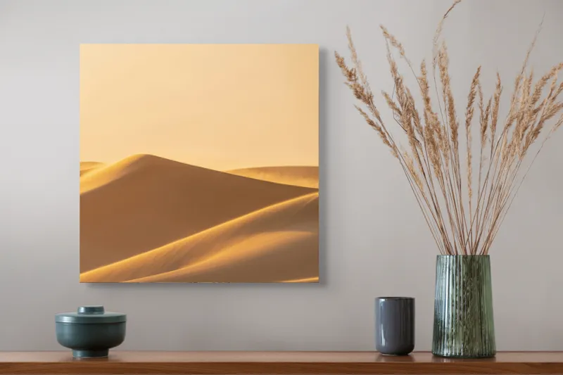 Tablou Canvas, "Dunele aurii sub soare arid", Aur, Valuri, Nisip, Serenitate, Imensitate, Calm, Dune, Lumină, 50 x 50 cm – poza 4