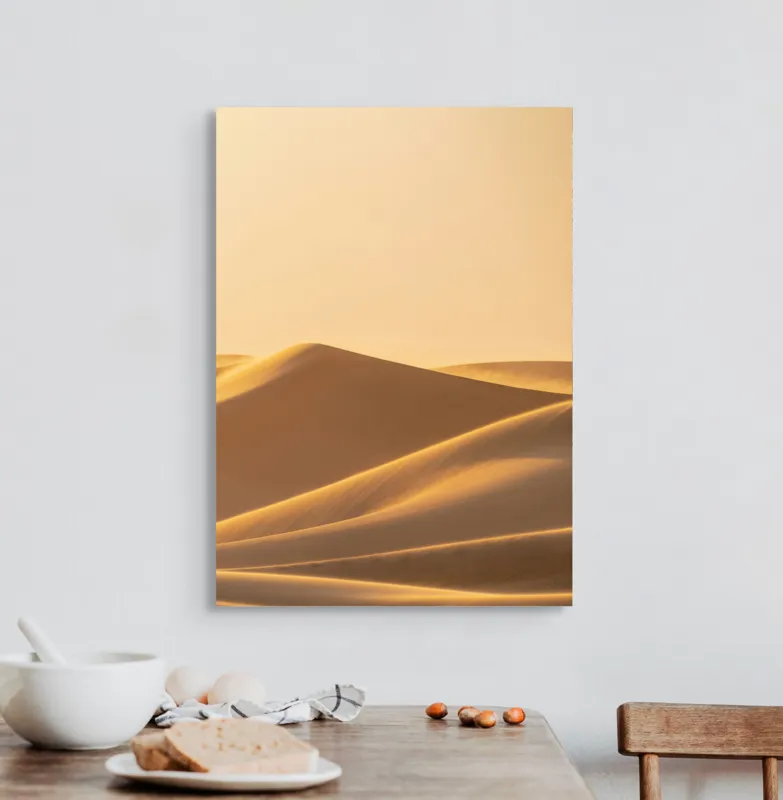 Tablou Canvas, "Dunele aurii sub soare arid", Aur, Valuri, Nisip, Serenitate, Imensitate, Calm, Dune, Lumină, 50 x 70 cm – poza 3