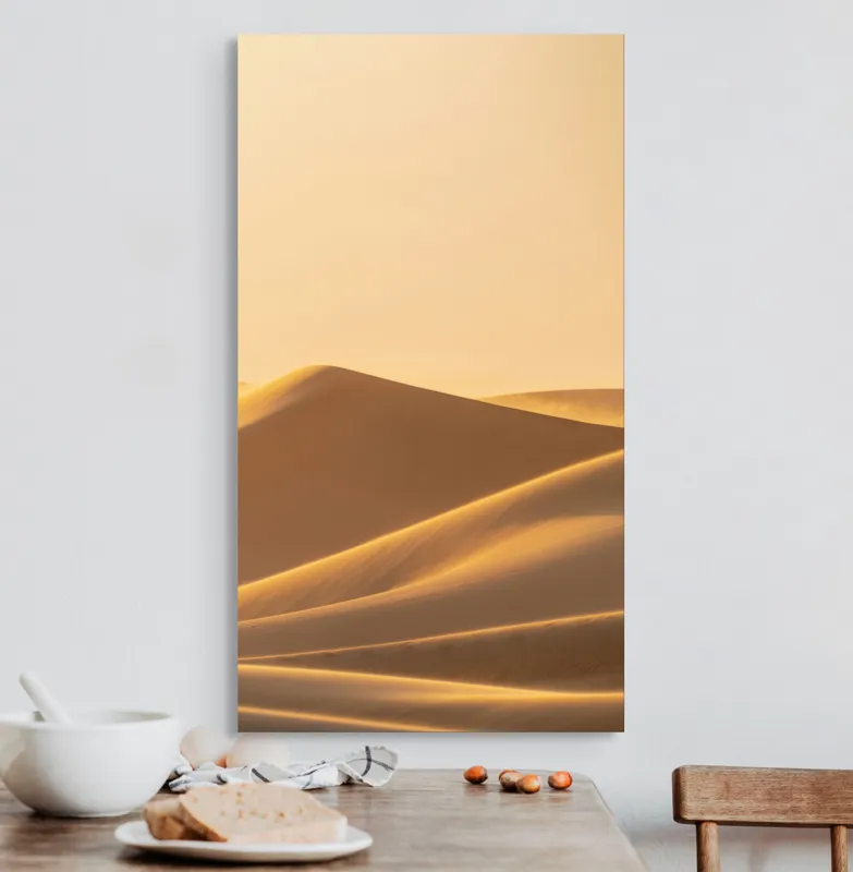 Tablou Canvas, "Dunele aurii sub soare arid", Aur, Valuri, Nisip, Serenitate, Imensitate, Calm, Dune, Lumină, 50 x 90 cm – poza 3