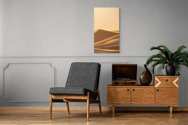 Tablou Canvas, "Dunele aurii sub soare arid", Aur, Valuri, Nisip, Serenitate, Imensitate, Calm, Dune, Lumină, 50 x 90 cm – poza 8