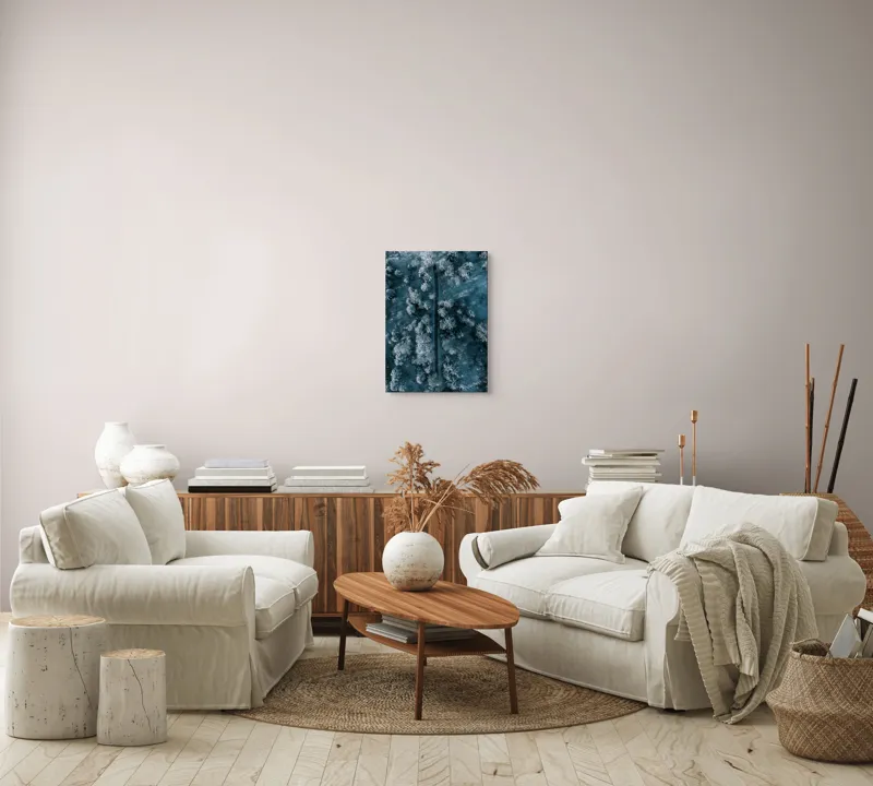 Tablou Canvas, "Cărare prin pădurea de iarnă", Cale, Înghețată, Arbori, Zăpadă, Rece, Natură, Pădure, Iarnă, Frig, Peisaj, Linia, Întunecat, Albastru, Contrast, Vedere., 39 x 54 cm – poza 5