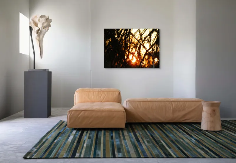 Tablou Canvas, "Apus printre crengile copacilor", Apus, Siluete, Crengi, Frunze, Lumina, Caldura, Seara, Splendoare, 100 x 70 cm – poza 7