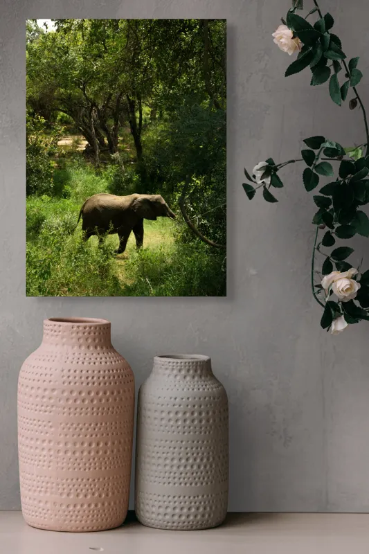 Tablou Canvas, "Elefant în pădurea verde intensă", Elefant, Pădure, Verdeață, Natură, Tufişuri, Serenitate, Sălbăticie, Vegetaţie, Arbori, Umbre, 39 x 54 cm – poza 6