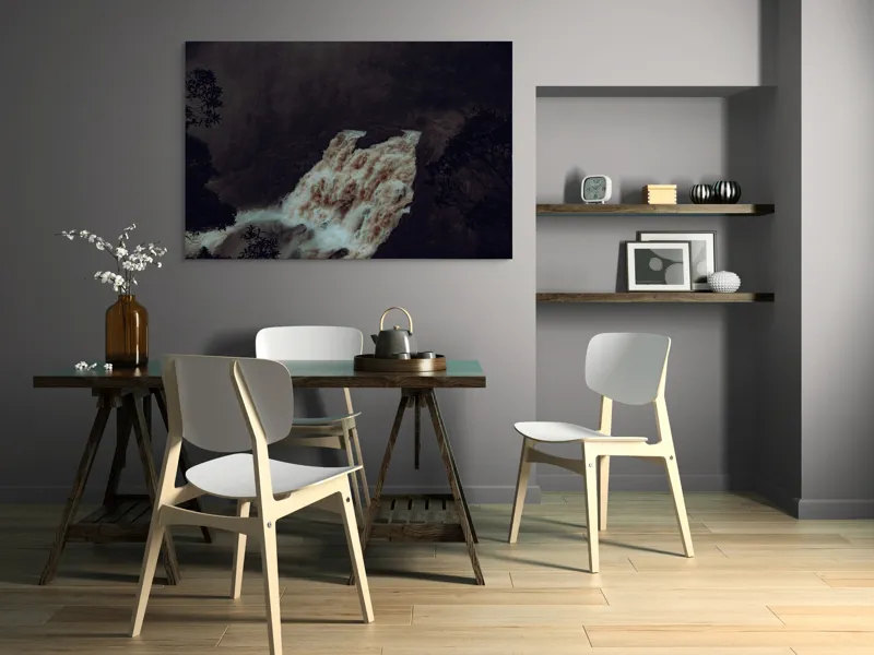 Tablou Canvas, "Cascada misterioasă în amurg întunecat", Cascadă, Pădure, Aburit, Natură, Apă, Dramatic, Elemente, Spectaculos, Vegetație, Ploaie, 150 x 100 cm – poza 5