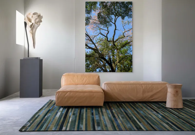 Tablou Canvas, "Freamătul vântului prin ramuri înflorite", Copac, Ramuri, Frunze, Cer, Floare, Trunchi, Primăvară, Natură, Culoare, Vârfuri, 100 x 150 cm – poza 7