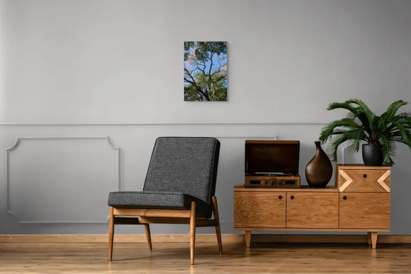 Tablou Canvas, "Freamătul vântului prin ramuri înflorite", Copac, Ramuri, Frunze, Cer, Floare, Trunchi, Primăvară, Natură, Culoare, Vârfuri, 39 x 54 cm – poza 8