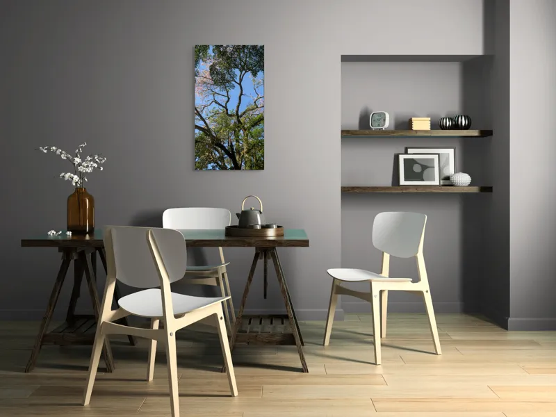 Tablou Canvas, "Freamătul vântului prin ramuri înflorite", Copac, Ramuri, Frunze, Cer, Floare, Trunchi, Primăvară, Natură, Culoare, Vârfuri, 50 x 90 cm – poza 4