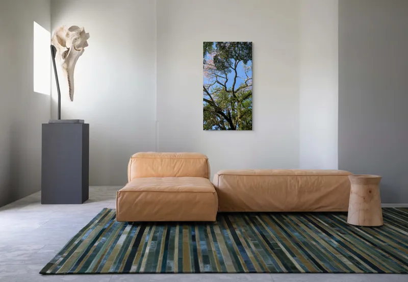 Tablou Canvas, "Freamătul vântului prin ramuri înflorite", Copac, Ramuri, Frunze, Cer, Floare, Trunchi, Primăvară, Natură, Culoare, Vârfuri, 50 x 90 cm – poza 5