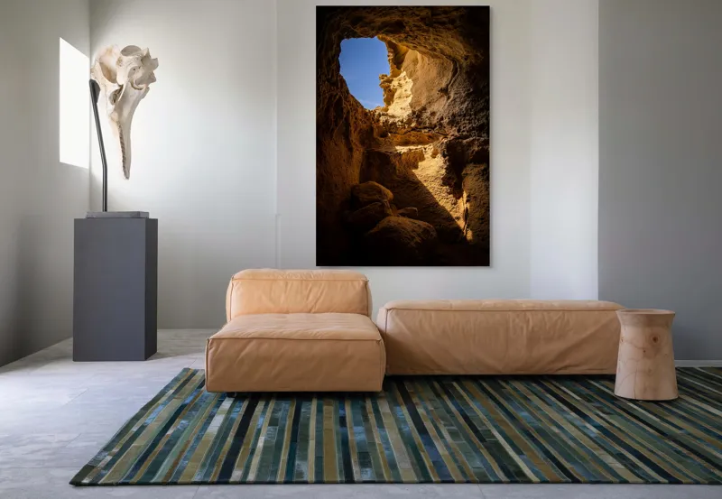 Tablou Canvas, "Lumina soarelui în peșteră stâncoasă", Pietre, Lumină, Umbre, Cer, Forme, Timp, Textură, Amestec, Natură, 100 x 150 cm – poza 7