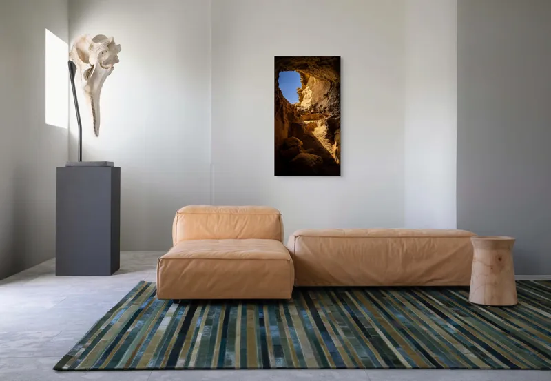 Tablou Canvas, "Lumina soarelui în peșteră stâncoasă", Pietre, Lumină, Umbre, Cer, Forme, Timp, Textură, Amestec, Natură, 50 x 90 cm – poza 5