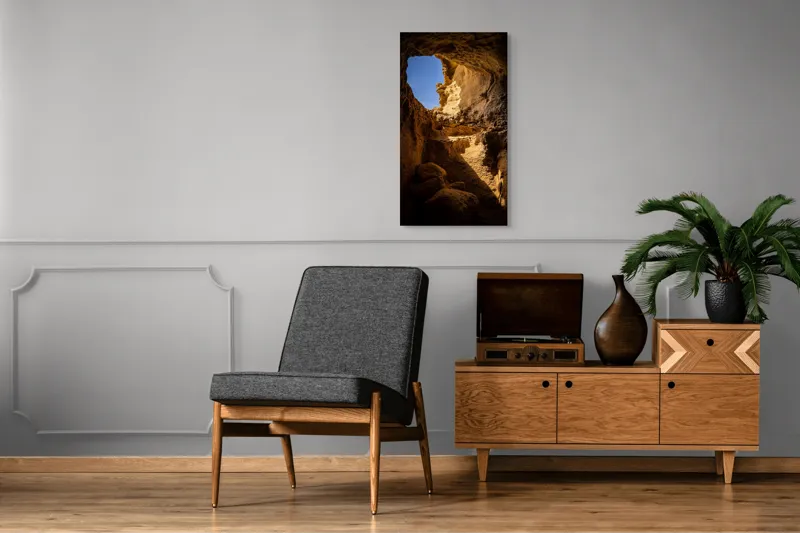 Tablou Canvas, "Lumina soarelui în peșteră stâncoasă", Pietre, Lumină, Umbre, Cer, Forme, Timp, Textură, Amestec, Natură, 50 x 90 cm – poza 8