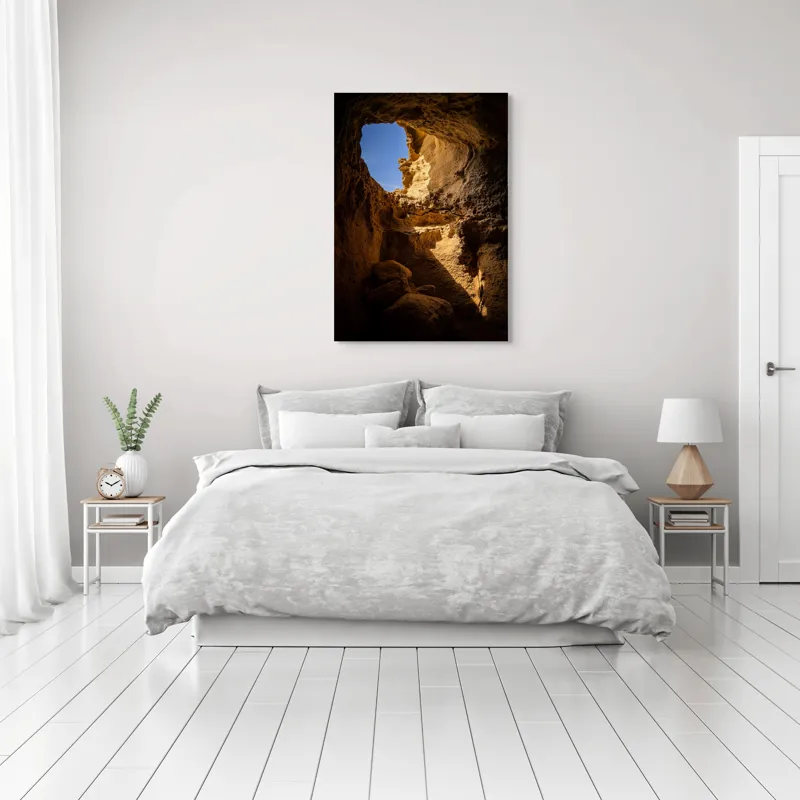 Tablou Canvas, "Lumina soarelui în peșteră stâncoasă", Pietre, Lumină, Umbre, Cer, Forme, Timp, Textură, Amestec, Natură, 70 x 100 cm – poza 3
