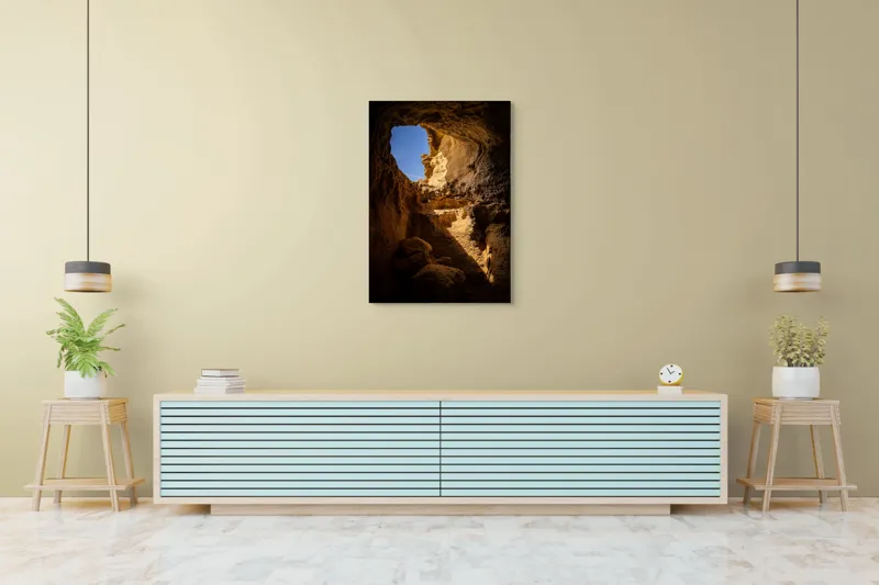 Tablou Canvas, "Lumina soarelui în peșteră stâncoasă", Pietre, Lumină, Umbre, Cer, Forme, Timp, Textură, Amestec, Natură, 70 x 100 cm – poza 5