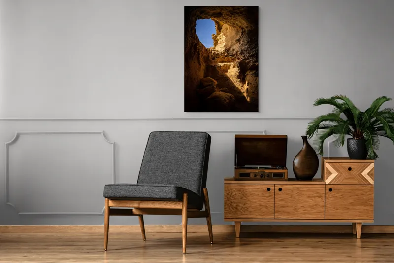 Tablou Canvas, "Lumina soarelui în peșteră stâncoasă", Pietre, Lumină, Umbre, Cer, Forme, Timp, Textură, Amestec, Natură, 70 x 100 cm – poza 6