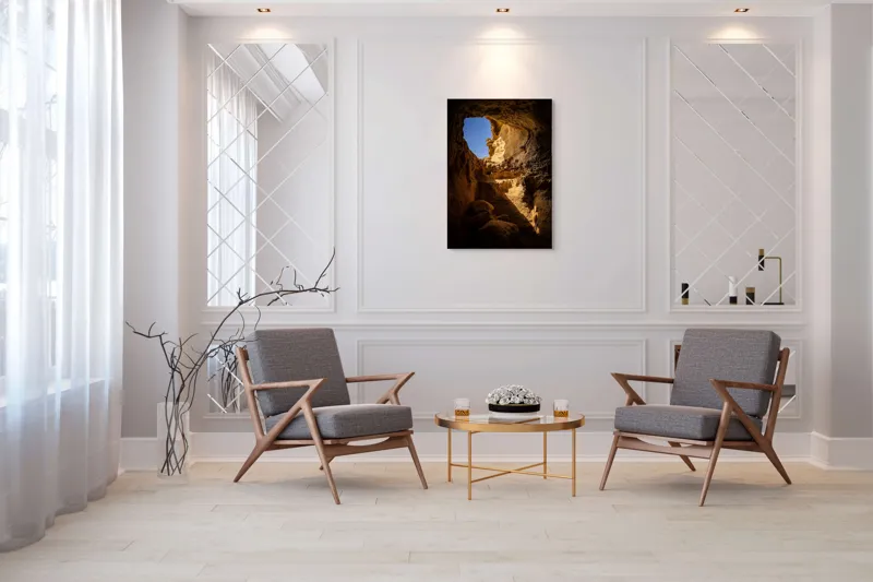 Tablou Canvas, "Lumina soarelui în peșteră stâncoasă", Pietre, Lumină, Umbre, Cer, Forme, Timp, Textură, Amestec, Natură, 70 x 100 cm – poza 8