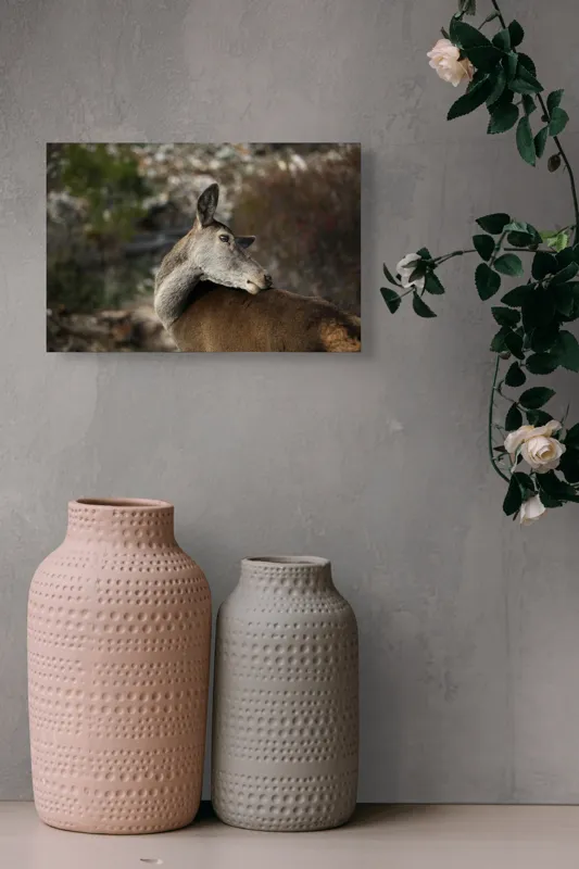 Tablou Canvas, "Caprioara privind spre orizont liniștit", Natură, Căprioară, Viziune, Serenitate, Blândețe, Peisaj, Sălbăticie, Frumusețe, Calm, Echilibru, 39 x 26 cm – poza 4