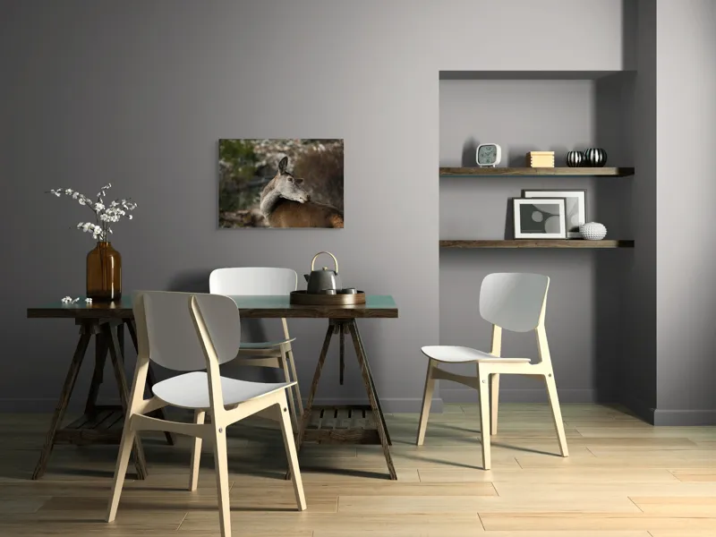 Tablou Canvas, "Caprioara privind spre orizont liniștit", Natură, Căprioară, Viziune, Serenitate, Blândețe, Peisaj, Sălbăticie, Frumusețe, Calm, Echilibru, 70 x 50 cm – poza 5