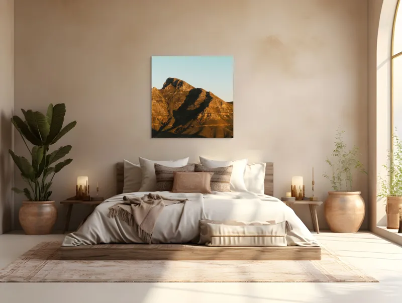 Tablou Canvas, "Umbre jucăușe pe crestele muntelui.", Munți, Stânci, Apus, Peisaj, Lumină, Natură, Urcuș, Cer, Umbre, Frumusețe., 100 x 100 cm – poza 4