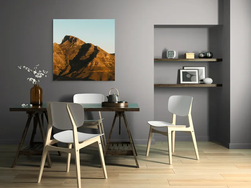 Tablou Canvas, "Umbre jucăușe pe crestele muntelui.", Munți, Stânci, Apus, Peisaj, Lumină, Natură, Urcuș, Cer, Umbre, Frumusețe., 100 x 100 cm – poza 6