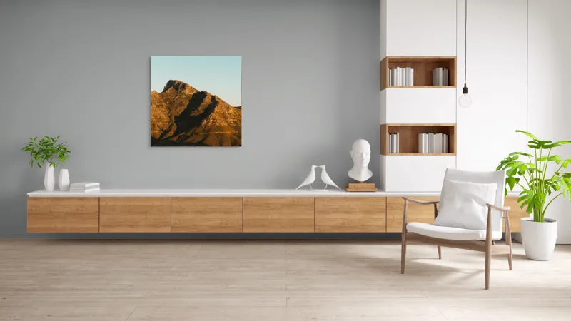 Tablou Canvas, "Umbre jucăușe pe crestele muntelui.", Munți, Stânci, Apus, Peisaj, Lumină, Natură, Urcuș, Cer, Umbre, Frumusețe., 100 x 100 cm – poza 8