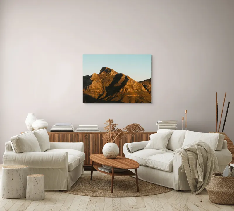 Tablou Canvas, "Umbre jucăușe pe crestele muntelui.", Munți, Stânci, Apus, Peisaj, Lumină, Natură, Urcuș, Cer, Umbre, Frumusețe., 100 x 70 cm – poza 3