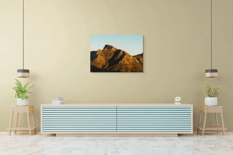 Tablou Canvas, "Umbre jucăușe pe crestele muntelui.", Munți, Stânci, Apus, Peisaj, Lumină, Natură, Urcuș, Cer, Umbre, Frumusețe., 100 x 70 cm – poza 4