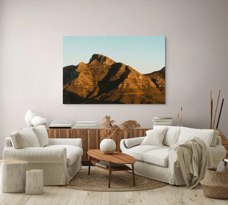 Tablou Canvas, "Umbre jucăușe pe crestele muntelui.", Munți, Stânci, Apus, Peisaj, Lumină, Natură, Urcuș, Cer, Umbre, Frumusețe., 150 x 100 cm – poza 3