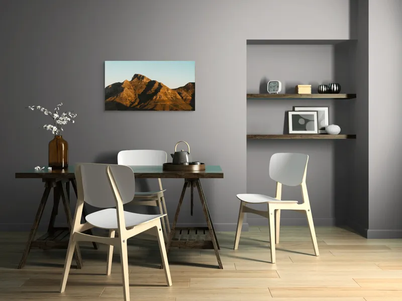 Tablou Canvas, "Umbre jucăușe pe crestele muntelui.", Munți, Stânci, Apus, Peisaj, Lumină, Natură, Urcuș, Cer, Umbre, Frumusețe., 90 x 50 cm – poza 3