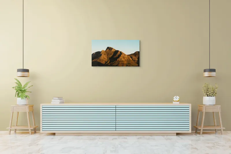 Tablou Canvas, "Umbre jucăușe pe crestele muntelui.", Munți, Stânci, Apus, Peisaj, Lumină, Natură, Urcuș, Cer, Umbre, Frumusețe., 90 x 50 cm – poza 5