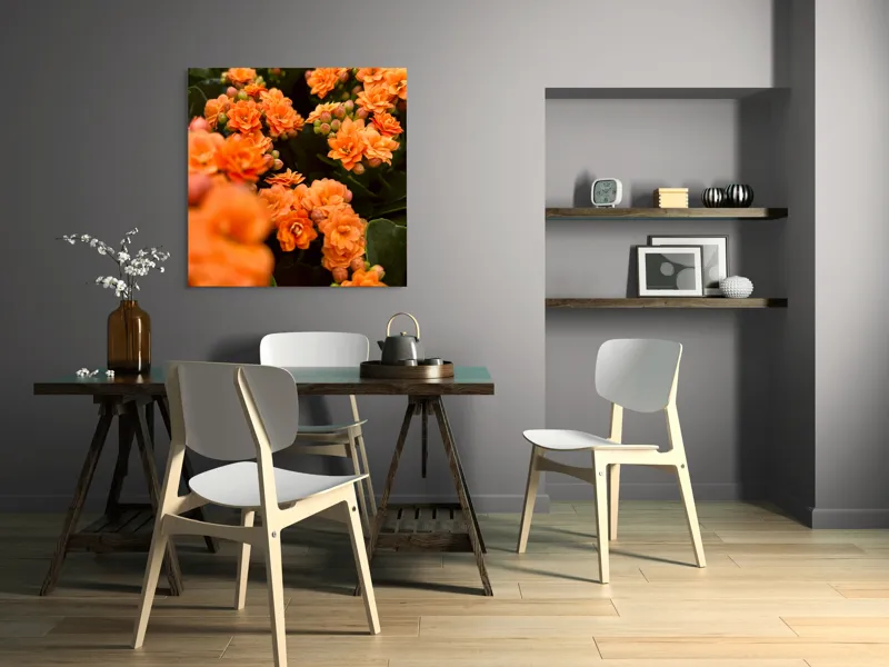 Tablou Canvas, "Floare portocalie în grădină de vis", Flori, Portocalii, Petale, Boboci, Frunze, Vibrante, Delicate, Verzi, Strălucitoare, 100 x 100 cm – poza 6