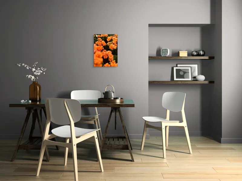 Tablou Canvas, "Floare portocalie în grădină de vis", Flori, Portocalii, Petale, Boboci, Frunze, Vibrante, Delicate, Verzi, Strălucitoare, 39 x 54 cm – poza 7