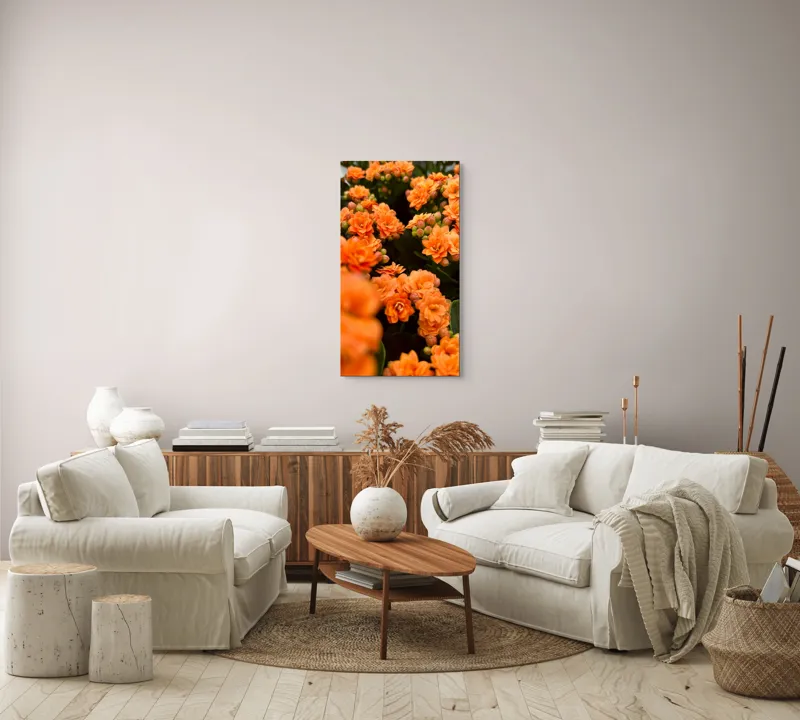 Tablou Canvas, "Floare portocalie în grădină de vis", Flori, Portocalii, Petale, Boboci, Frunze, Vibrante, Delicate, Verzi, Strălucitoare, 50 x 90 cm – poza 7