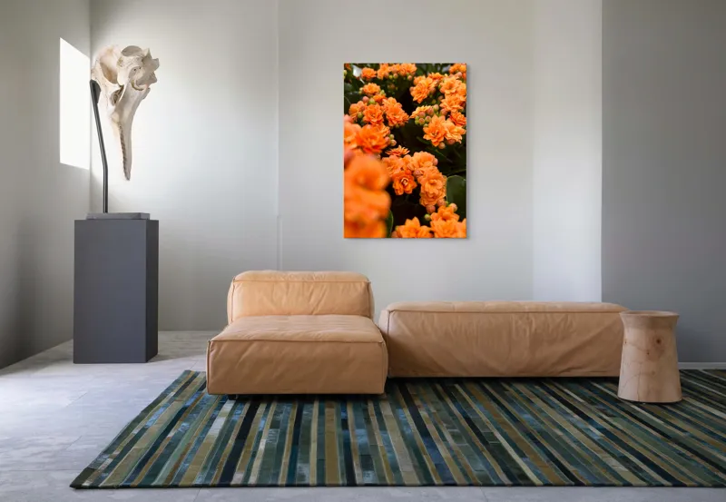 Tablou Canvas, "Floare portocalie în grădină de vis", Flori, Portocalii, Petale, Boboci, Frunze, Vibrante, Delicate, Verzi, Strălucitoare, 70 x 100 cm – poza 7